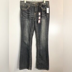 DOLLHOUSE "You Are Beautiful" Distressed Flare Flap Pocket Button Denim Jeans 11